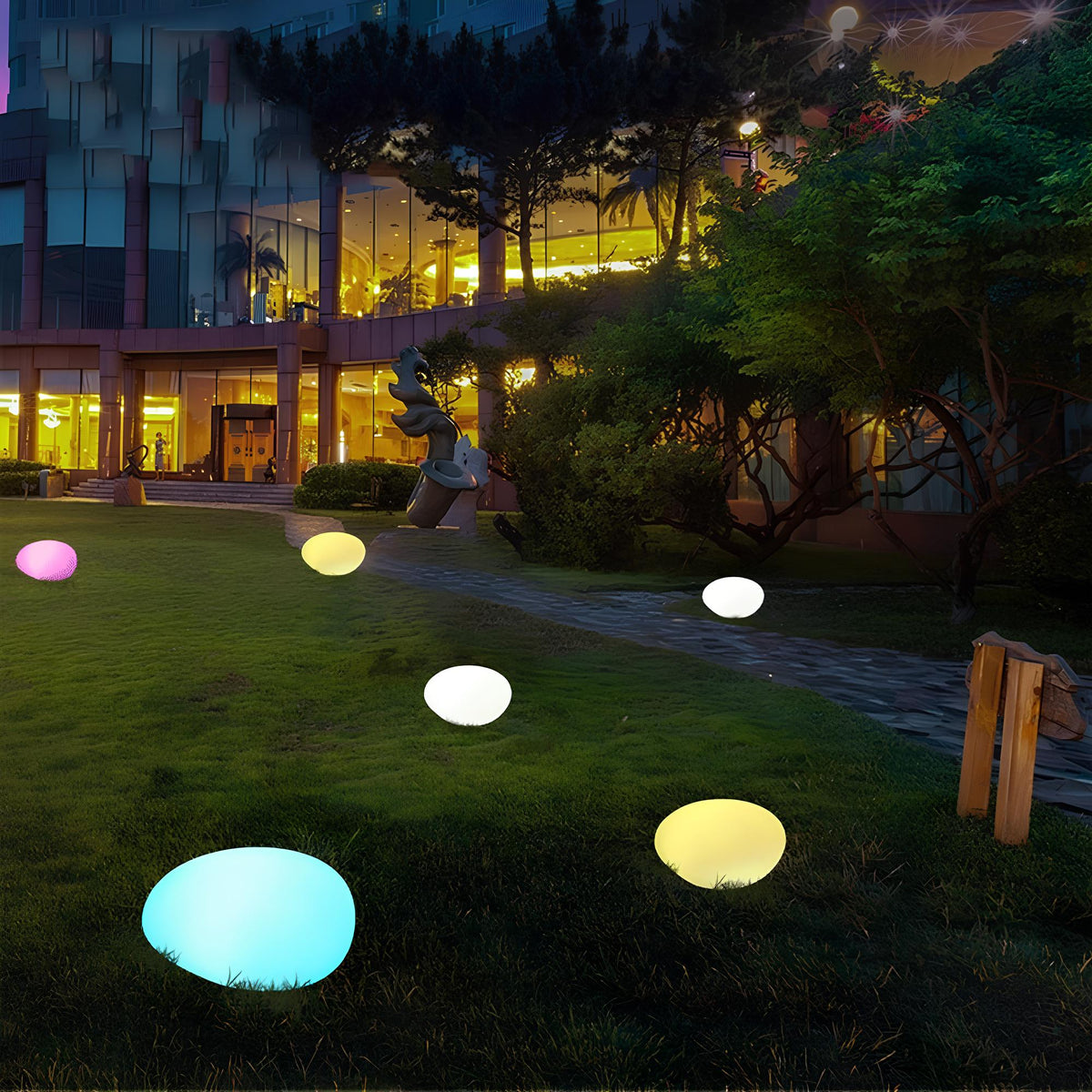 Luz de jardim em forma de seixo